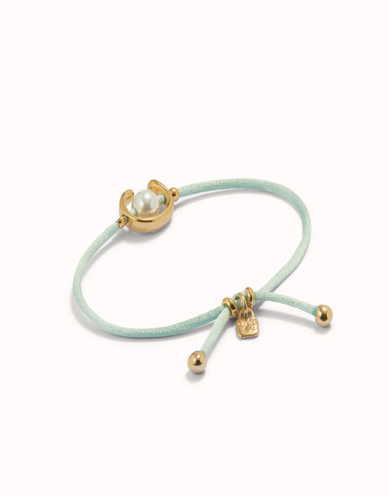 Bracelet en fil vert-bleu avec perle de coquillage plaquée or 18 carats., Or, large image number null